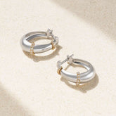 Modern Dual Tone Silver CZ Anti Tarnish Stainless Steel Hoop Earrings