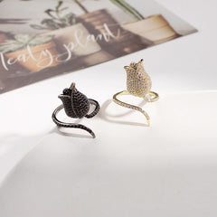 Tulip 18K Gold Plated Blue White Black Purple Sparkling Pave Crystals Anti Tarnished Free Size Ring For Women