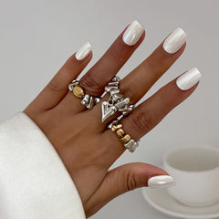 Heart Modern Dual Tone Gold Silver Plated Plain Adjustable Combo Ring