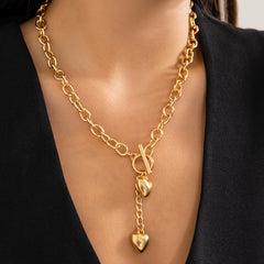 Dual Heart Toggle Lock 18K Gold Necklace Link Chain For Women
