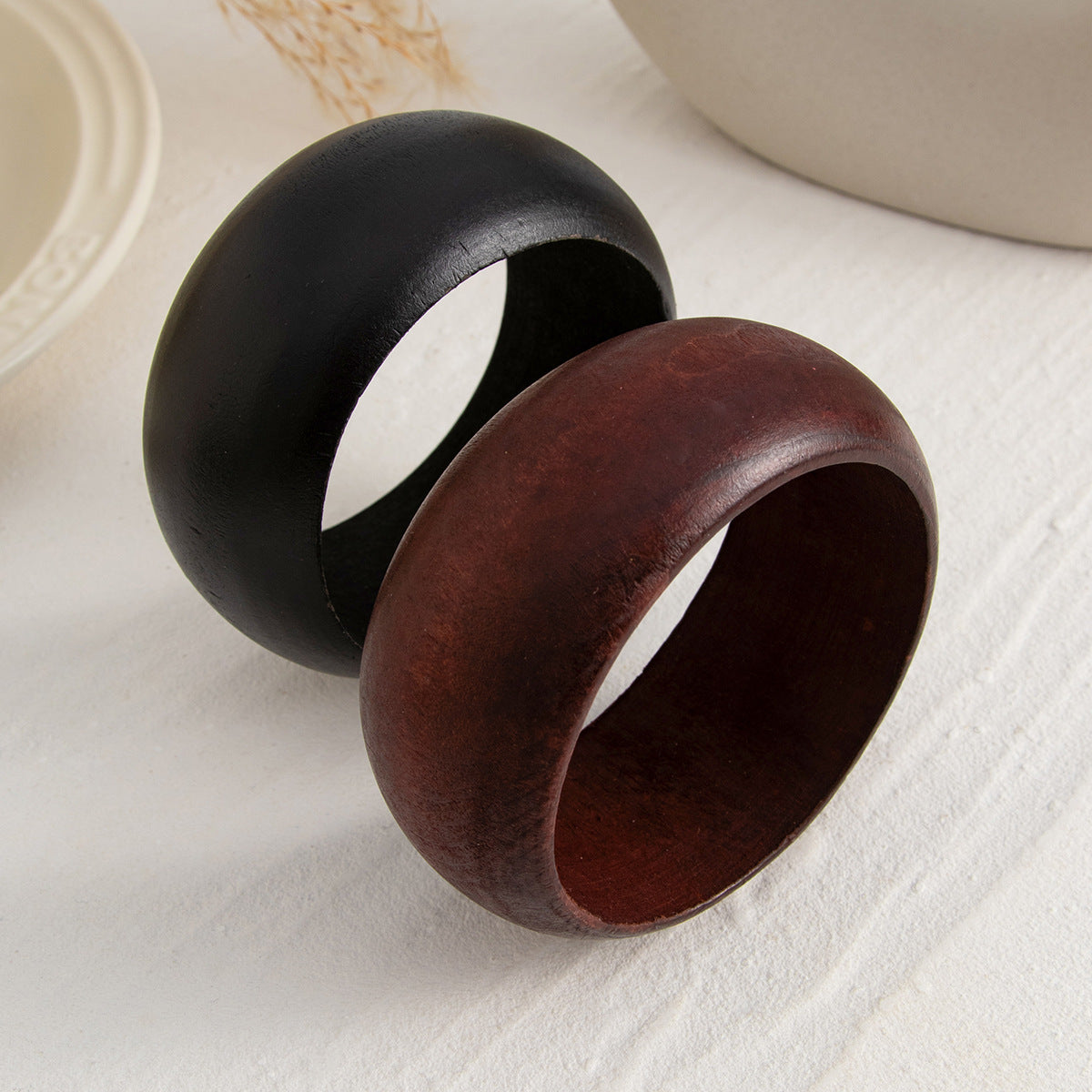 Round Wooden Black Brown Cuff Kada Bracelet For Women