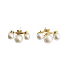 White Modern Arc Style Gold Pearl Anti Tarnish Copper Stud Earrings