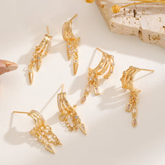 Designer Gold CZ Anti Tarnish Copper Multi Layer Huggie Drop Earrings