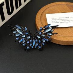 Blue Butterfly Black Rhinestone Adjustable Cocktail Ring For Women