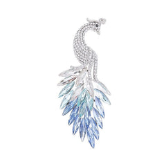 Peacock Cubic Zirconia Blue Red Silver Anti Tarnish Brooch For Women