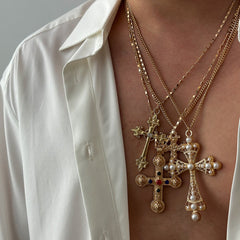 Jesus Cross Rosary 18K Gold Plated Anti Tarnish Necklace Pendant Chain For Men Women