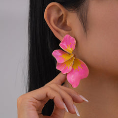 Floral Flower Leaf 18K Gold White Pink Yellow Dangler Earring For Women