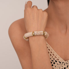 Acrylic Bamboo 18K Gold Blue Beads Stackable Adjustable Bracelet For Women