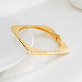 Beaten Finish Square Round 18K Gold Silver Openable Kada Bracelet For Women