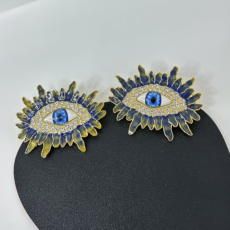 Shadow Eyelash Evil Eye Cubic Zirconia 18k Gold Black Stud Earring For Women