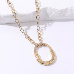 Lock Cubic zirconia Gold Rose Gold Silver Stainless Steel Link chain Necklace For Women