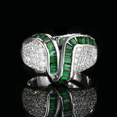 Silver Green Blue Pink Border Cubic Zirconia Adjustable Ring For Women