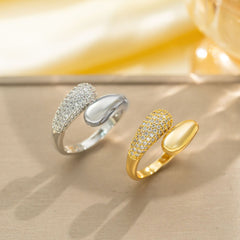 Wrap Design Gold Silver CZ Copper Anti Tarnish Adjustable Fancy Ring