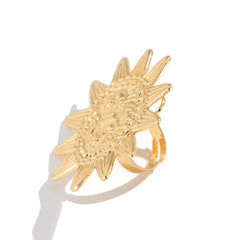 Star Sun Face 18K Gold Silver Big Free Size Ring For Women
