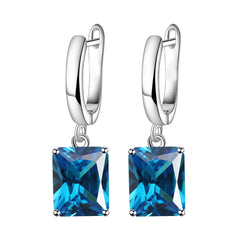 Rectangle Solitaire Silver Multi Color Cubic Zirconia Pendant Chain Earring Ring Set For Women