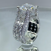 Luxury Triple Band Silver Plated CZ Copper Anti Tarnish Solitaire Ring