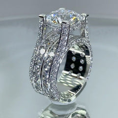 Luxury Triple Band Silver Plated CZ Copper Anti Tarnish Solitaire Ring