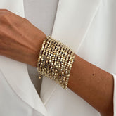Heavy Look Square Stone Style Gold Silver Plated Beads Alloy Bracelet