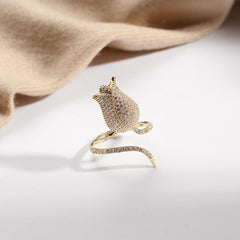 Tulip 18K Gold Plated Blue White Black Purple Sparkling Pave Crystals Anti Tarnished Free Size Ring For Women