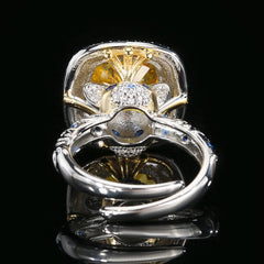 Sqaure Cubic Zirconia Red Pink Yellow Silver Anti Tarnish Adjustable Ring For Women