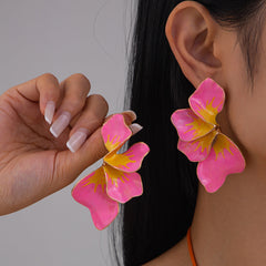 Floral Flower Leaf 18K Gold White Pink Yellow Dangler Earring For Women
