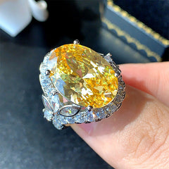 Oval Silver Gemstone Cubic Zirconia Anti Tarnish Adjustable Ring