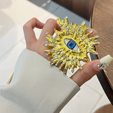 Blue Evil Eye Gold Plated Rhinestone Adjustable Fancy Ring For Women