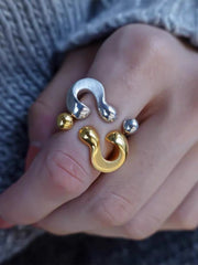 Retro Question Mark Exclamation Mark 18K Gold Silver Anti Tarnish Adjustable Ring For Women
