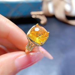 Square Yellow Cubic Zirconia 18K Gold Anti Tarnish Free Size Ring For Women