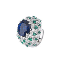 Oval Multi Gemstones CZ Crystal Silver Anti Tarnish Ring