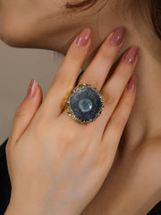 Black Gemstone Crystal 18K Gold Adjustable Ring For Women Group1