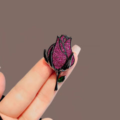 Pink Rose Black Cubic Zirconia Copper Anti Tarnish Brooch For Women