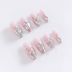 Sparkle White Cubic Zirconia Baby Pink Finger Nail Pack Of 10+Extra 14 For Women
