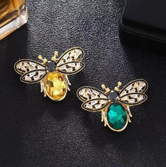 Green Yellow Bee Gold Plated Crystal Brooch For Women
