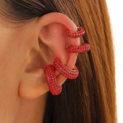 Cubic Zirconia Multi Gemstone 18K Gold Anti Tarnish Stud Ear Cuff Earring Pack Of 4 For Women