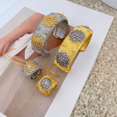 Flower CZ 18K Gold Silver Adjustable Cuff Bracelet Band Ring