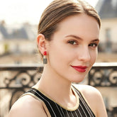 Red Lipstick Gold Plated Enamel Dangler Earrings For Women
