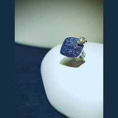 Square Yellow Blue Cubic Zirconia Silver Anti Tarnish Free Size Ring For Women