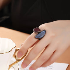 Red Blue Gemstone Crystal Adjustable Ring For Women