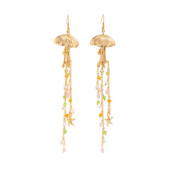Star Fish Bohemian Beads Crystal 18K Gold Jhumki Dangler Tassel Earring For Women