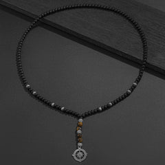 Black Brown Beads Anchor Wheel Silver Long Necklace Chain For Men Women