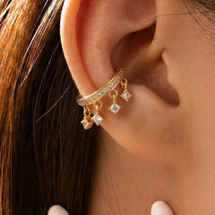 Gold Silver Dangling Square Cubic Zirconia Copper Ear Cuff Earrings Women