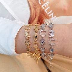Evil Eye & Hand Charm Gold Silver CZ Anti Tarnish Copper Bracelet