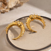 Crescent Moon Gold CZ Anti Tarnish Stainless Steel Stud Earring