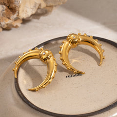 Crescent Moon Gold CZ Anti Tarnish Stainless Steel Stud Earring