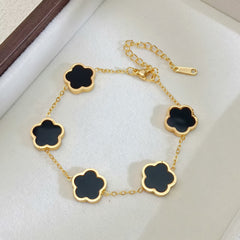 Multi Charms Gold Plated Mother of Pearl Enamel Stainless Steel Bracelet