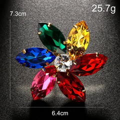 Rainbow Flower Multicolour Crystal Silver Free Size Anti Tarnish Ring For Women
