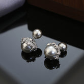 Designer Double Pearl Silver Plated CZ Anti Tarnish Copper Stud Earrings