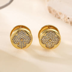 Clover Round 18K Gold Cubic Zirconia Anti Tarnish Stud Earring For Women Group1