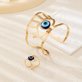 Evil Eye 18K Gold Blue Adjustable Cuff Bracelet Band Ring For Women